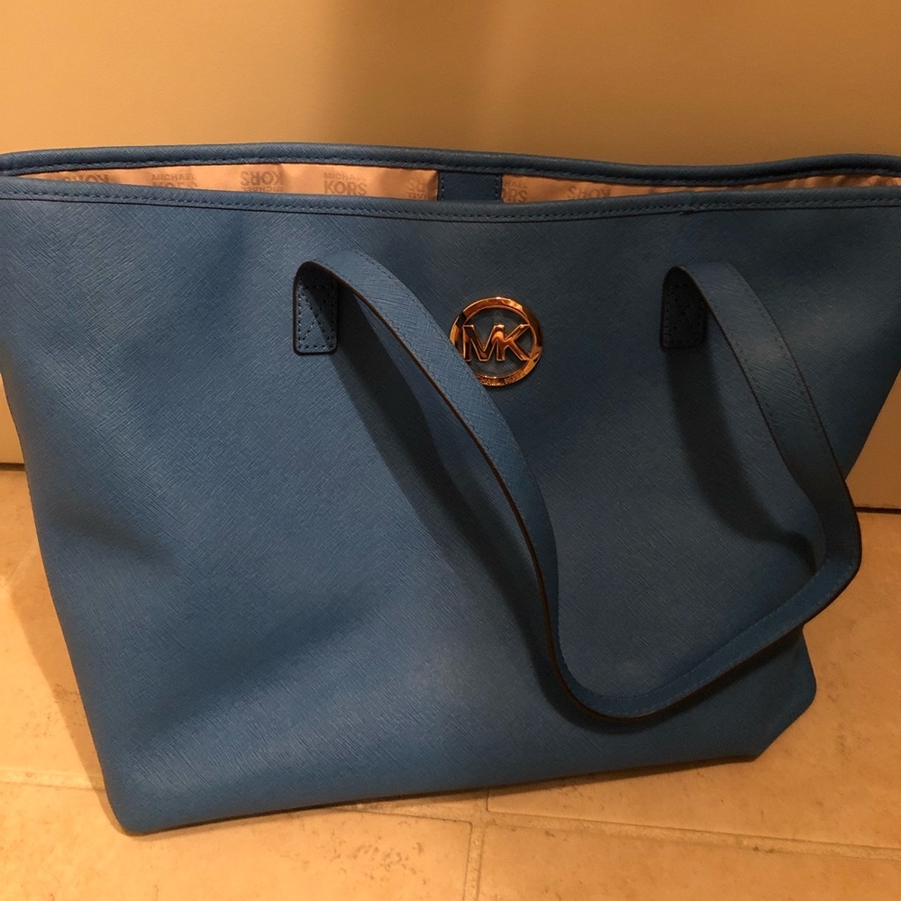 Michael Kors Blue Leather Tote Bag